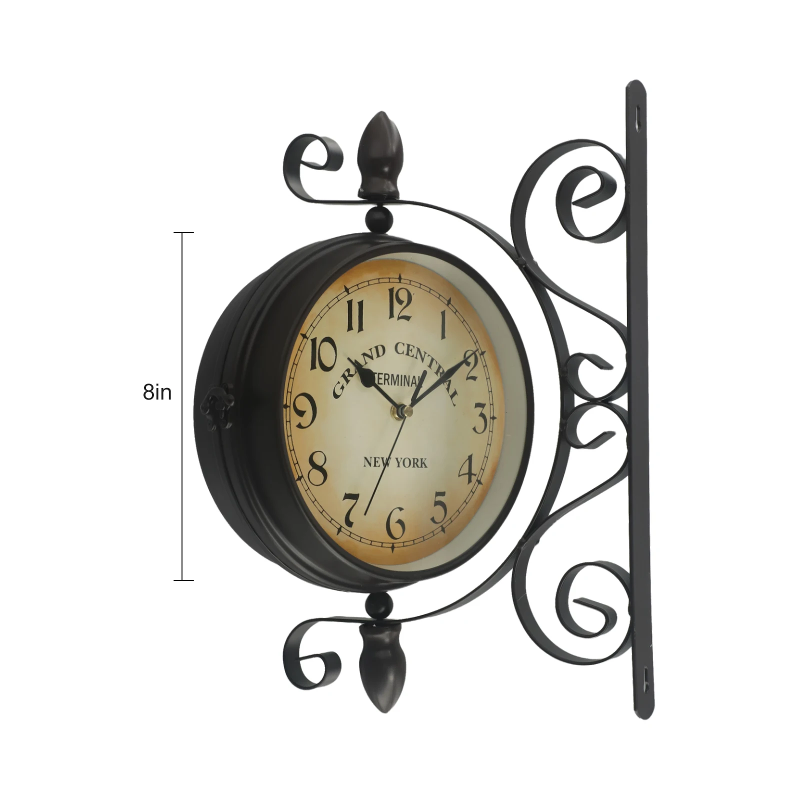 Vintage Double-Sided European Wall Clock – Wrought Iron Train Station Style 5