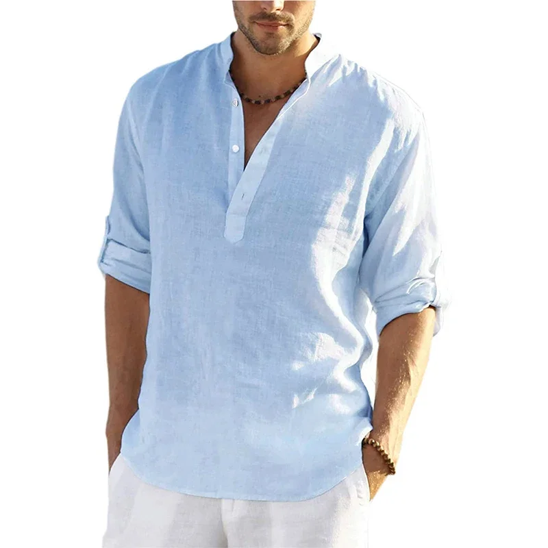 

2023 New Men's Casual Blouse Shirt Loose Tops Long Sleeve Tee Shirt Spring Autumn Casual Handsome Men's Shirts
