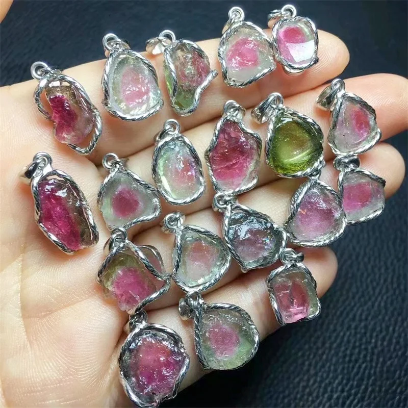 

S925 Natural Watermelon Tourmaline Pendant Fashion Jewelry Holiday Gift Women Healing Energy Gemstone Gift