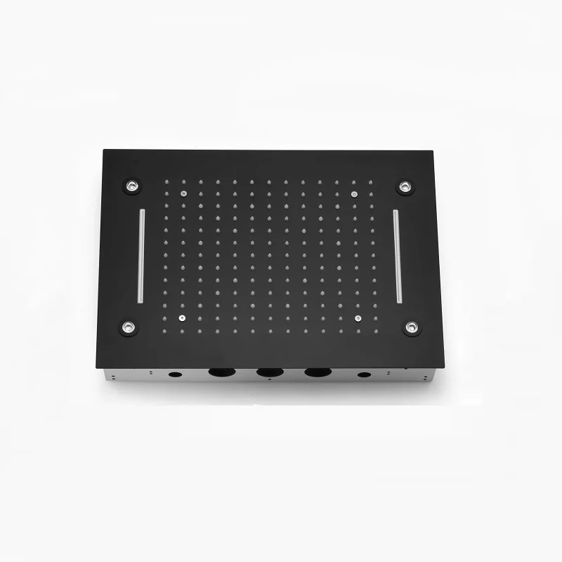hm High Quality Ceiling Rain Shower System Set Bathroom Waterfall Rainfall LED Showe Head Panel Black Thermostatic Shower Faucet 4
