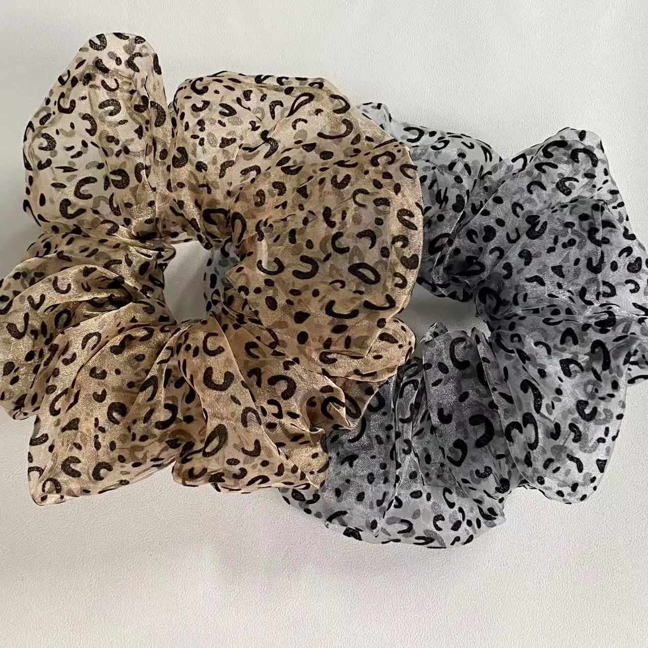 1pc Leopard Print Organza Hair Scrunchies Set, 2 - Piece Chic Hair Ties, Fashionable Hair Accessories For Women