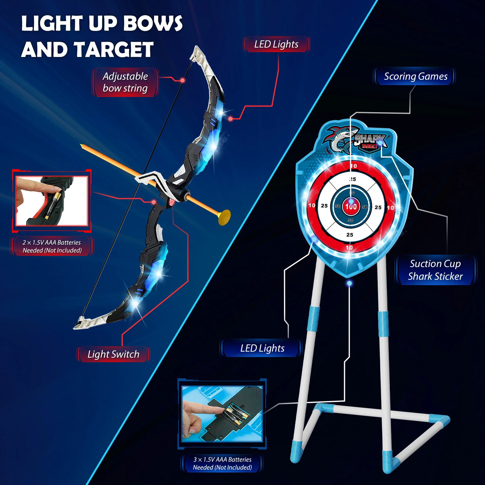 VATOS Night-Light Bow Arrow Guns Toy For Kids Archery Stand Target Board Indoor Outdoor Game Toys Boys Girls Christmas Gift_voghion.com