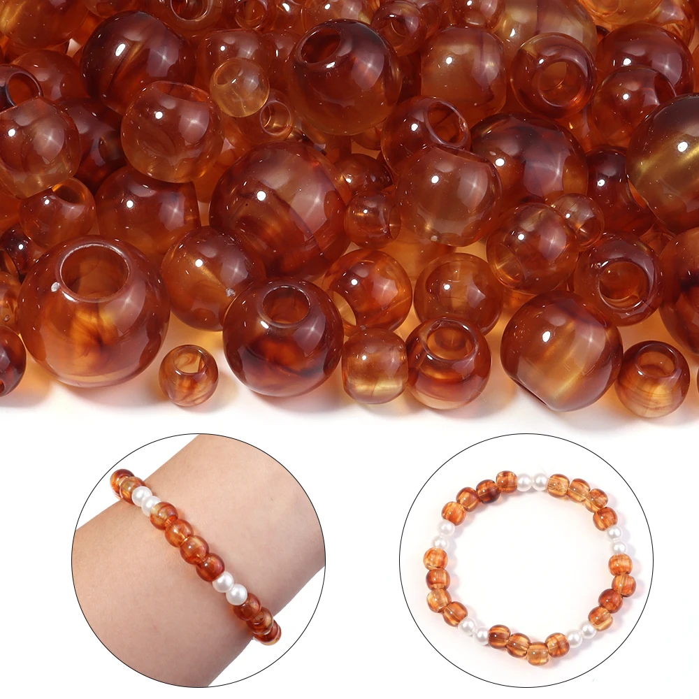 10-200 teile/los Große Loch Acryl Perlen Imitation Bernstein Perlen Runde Lose Spacer Perlen Für Schmuck Machen DIY Armband halskette – Detail 4