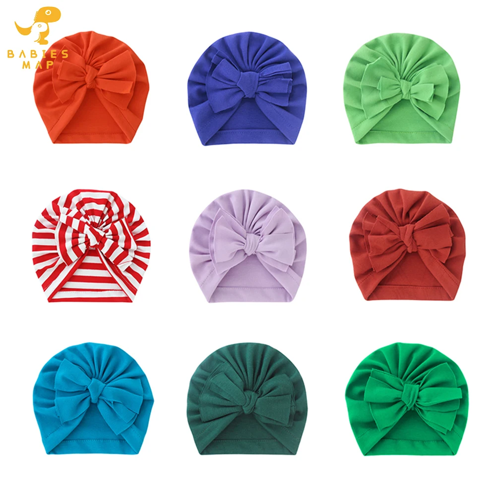 

BABIES MAPBaby Girl Cotton Turban Big Bow Hat Toddler Kids Head Wrap Newborn Beanie Solid Color Infant Bonnet Cap