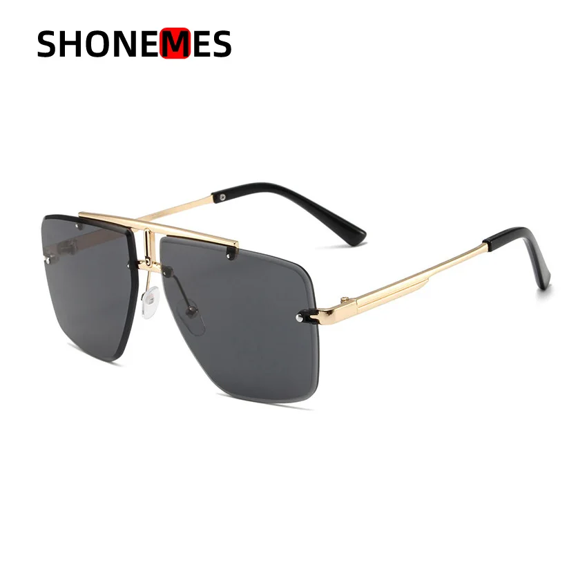 

ShoneMes Rimless Sunglasses Retro Double Bridge Oversized Sun Glasses Outdoor UV400 Protection Shades for Men Women