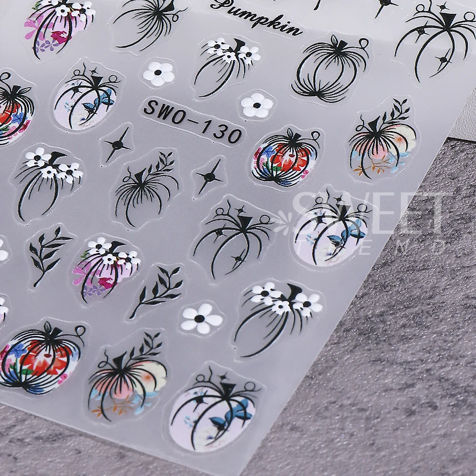 2pcs Cartoon Autumn Pumpkin Nail Stickers 3D Maple Leaf Petals Adhesive Nail Decals Sliders DIY Thanksgiving Day Manicure Decor