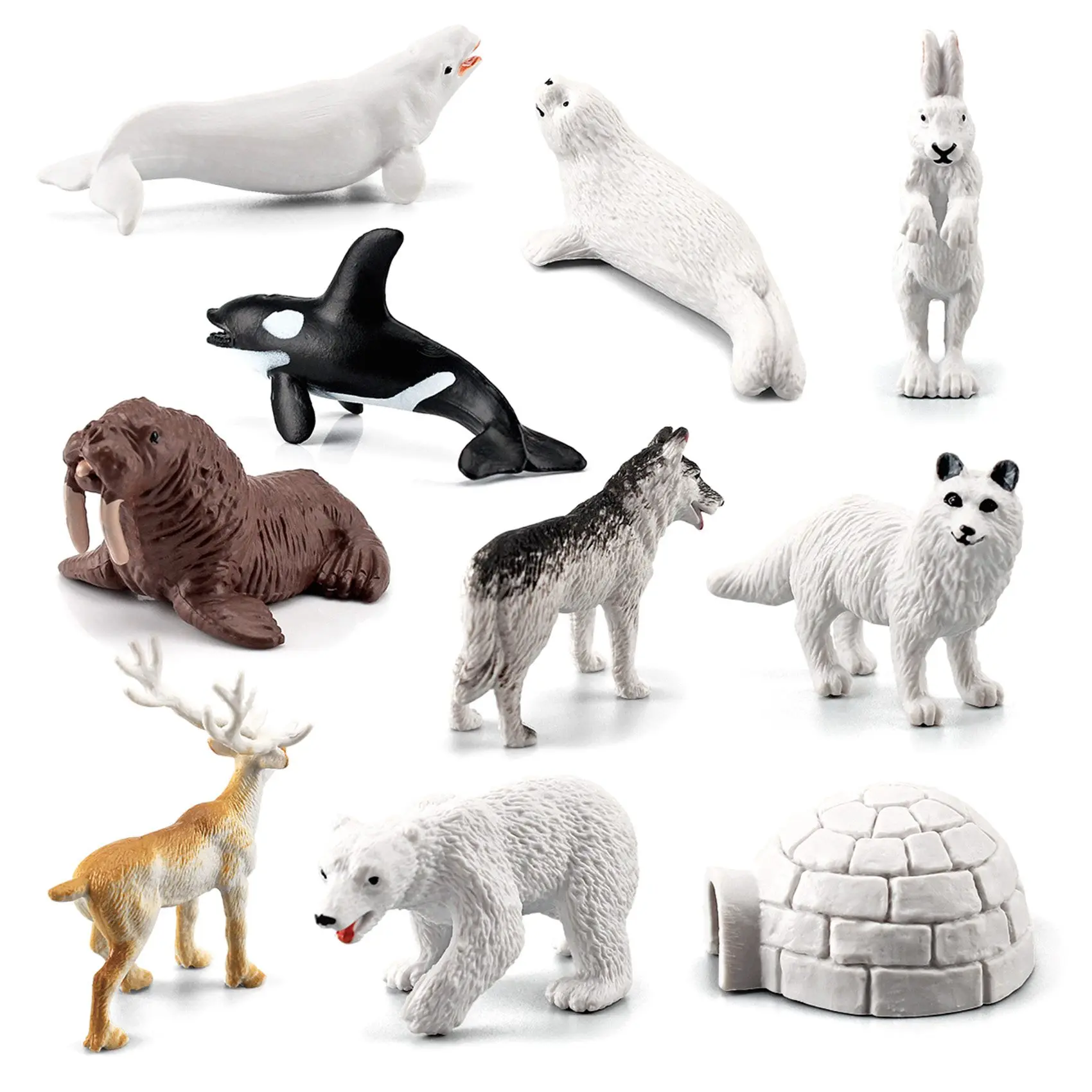 10Pcs Mini Simulazione Orso Polare Beluga Bunny Seals Polars Bear Renna Arctic Animal Set Kid Giocattoli Educativi Cognitivi