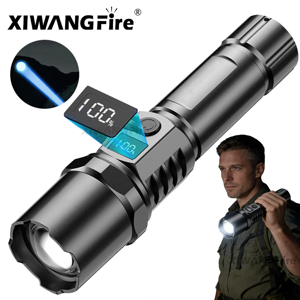 Super Bright LED Flashlight USB Rechargeable Flashlights with Tactical Zoom High Power Spotlight Outdoor Camping Fishing Torch