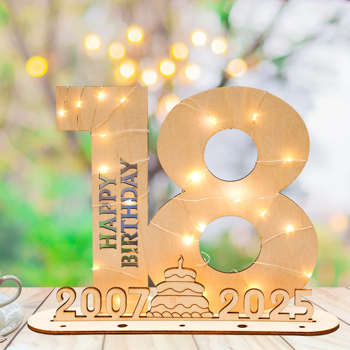 Dekorative LED-Leuchten aus Holz mit Zahlenbuchstaben, Geburtstagsparty-Dekoration für Erwachsene, 18., 30., 40. und 50. Geburtstag, Partyzubehör, Gastgeschenke – Detail 5