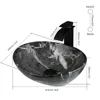 ZAPPO Marbling Rectangle Vessel Sink with Faucet Drain Ceramic Vessel Sinks Oval Bathroom Sink Bowl Above Counter with Mixer Tap 2