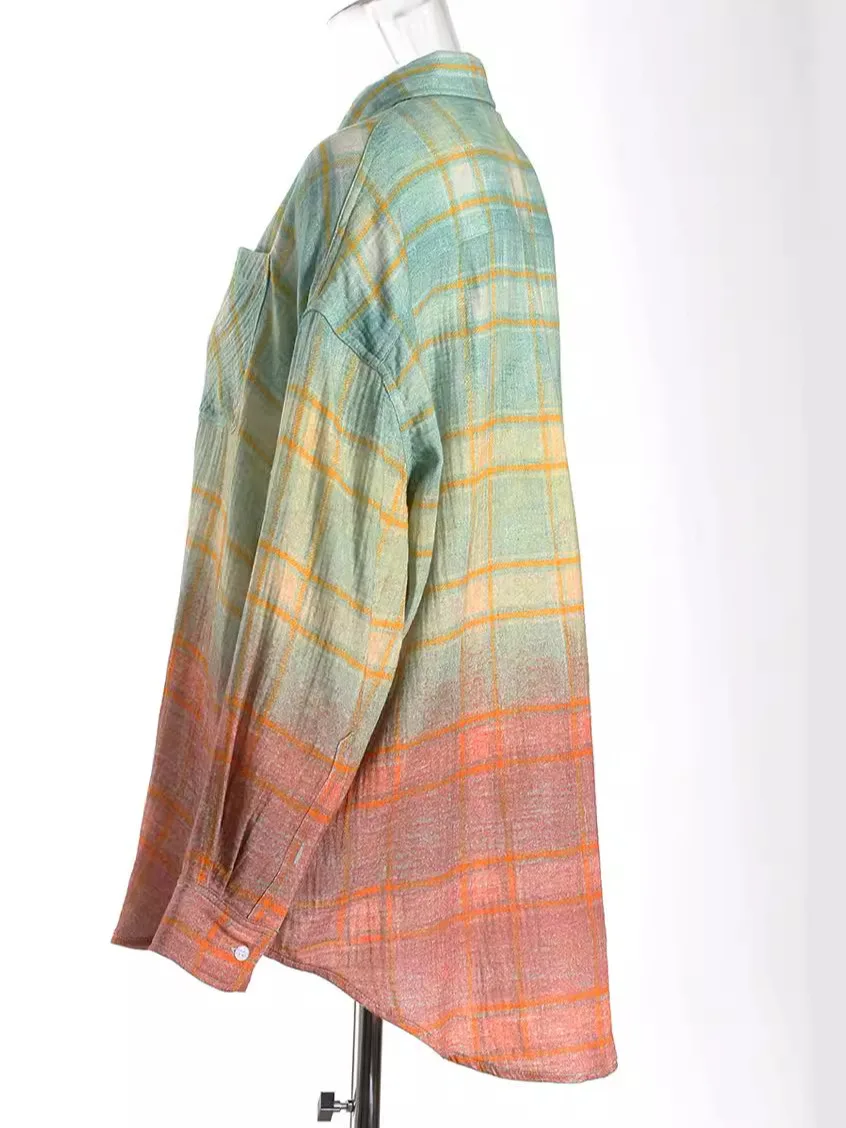 Gradient Color Women Shirt Blazer Full Sleeves Spring Summer Coat