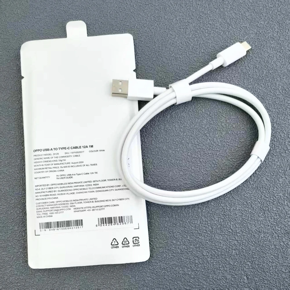 OPPO 12A용  USB Type-C 케이블 120W 80W 슈퍼부크 고속 충전 (Find N6, X9, X8 Ultra, X7, X6, Reno 15, 14, 13 Pro용) 데이터 케이블