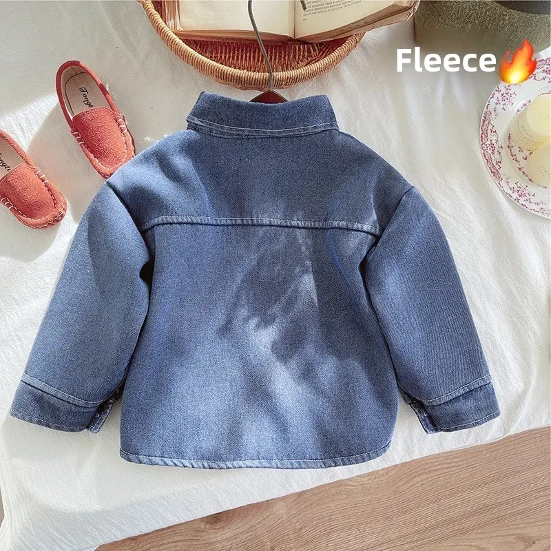 Thickened Fleece Lined Denim Shirt Jacket for Boys Autumn Winter Clothes Outerwear for Baby Boys Stylish And Handsome