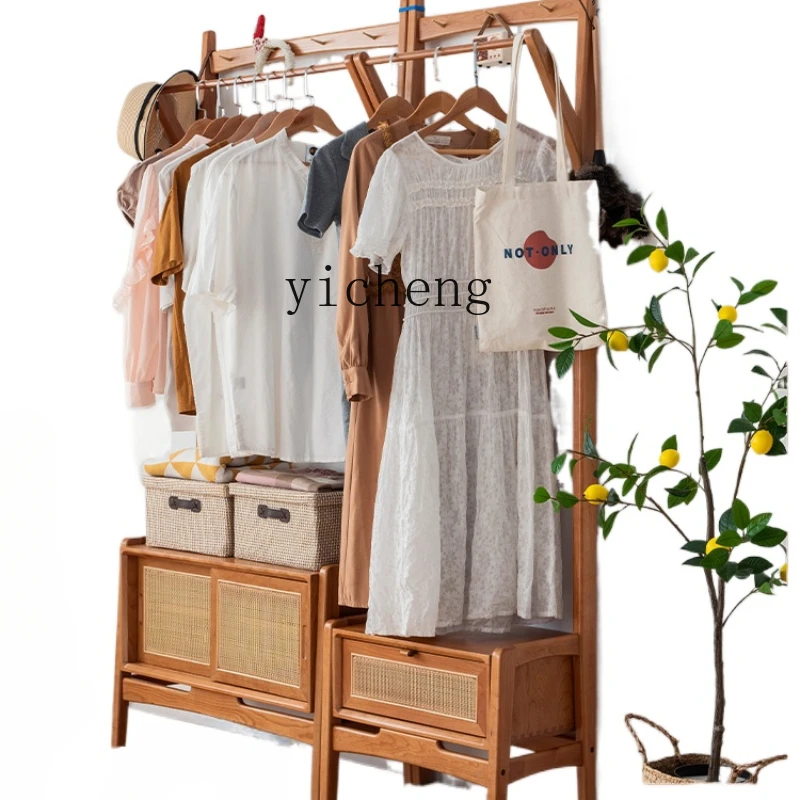 

ZC Solid Wood Coat and Hat Rack Living Room Multifunctional Storage Shoe Changing Stool Home Hallway Floor Shoe Cabinet