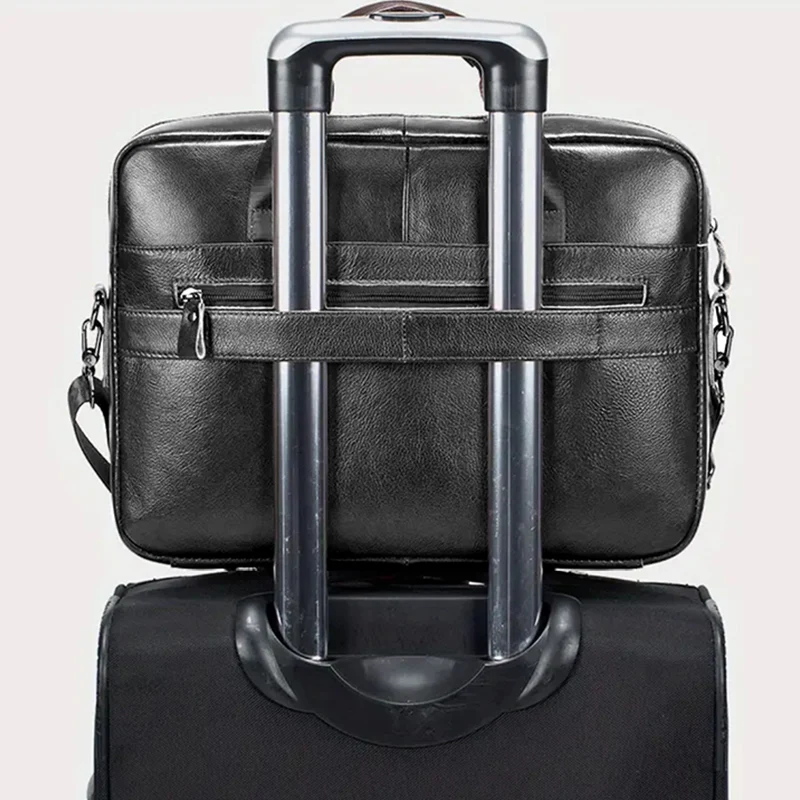 BULLCAPTAIN Men's Leather Briefcase 15.5-Inch Notebook Large-Capacity Work Bags Business Shoulder Messenger Bag laptop bag,leather briefcase,business shoulder bag