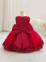 Robe de princesse pour enfants, robe à fleurs avec nœud brodé à la main, sans manches, robe de soirée, de noël et d'halloween, rouge 2