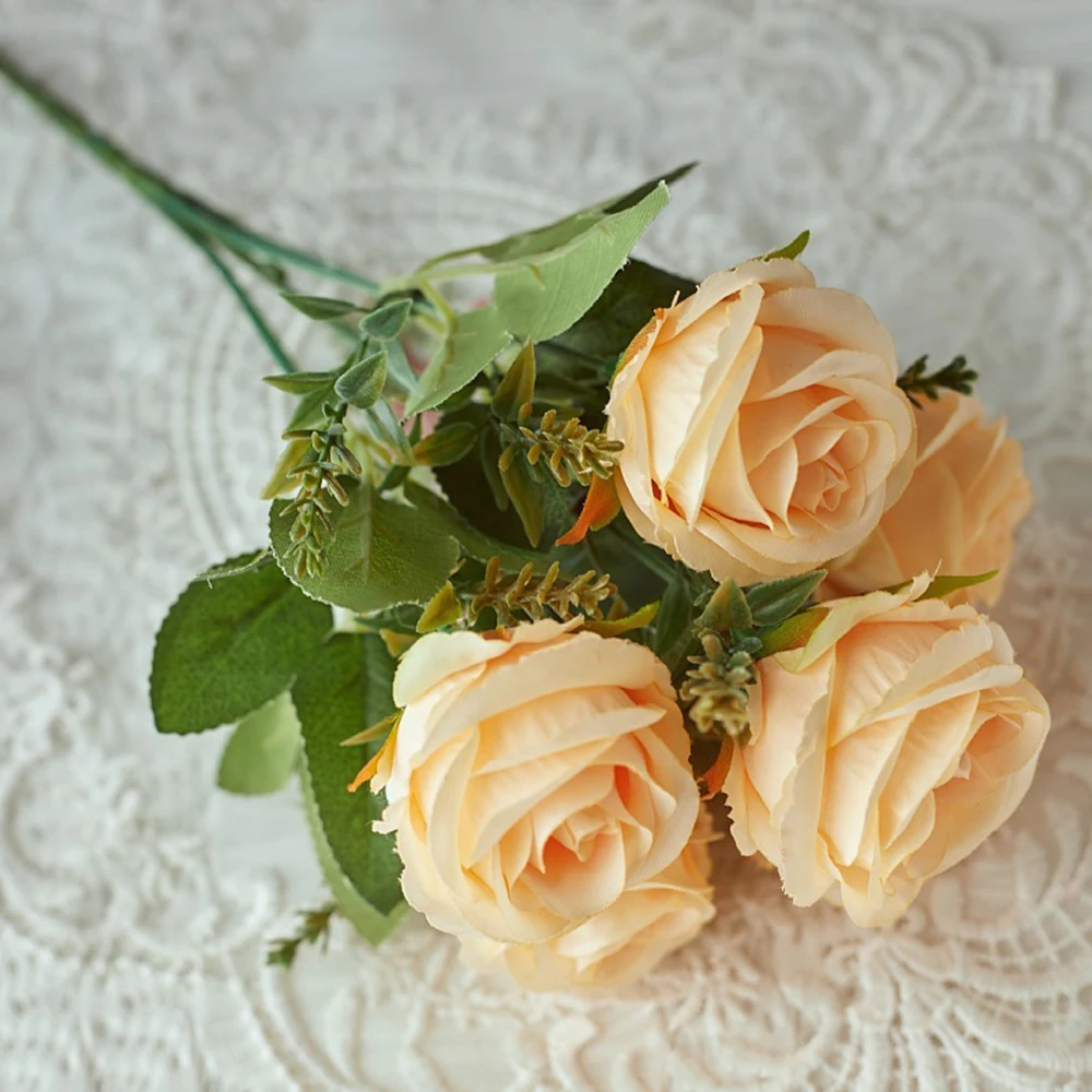 30cm Rose Pink Artificial Silk Flowers Bouquet for Cemetery 6-Heads Big Rose Peony Fake Flower for Wedding Home Table Decoration