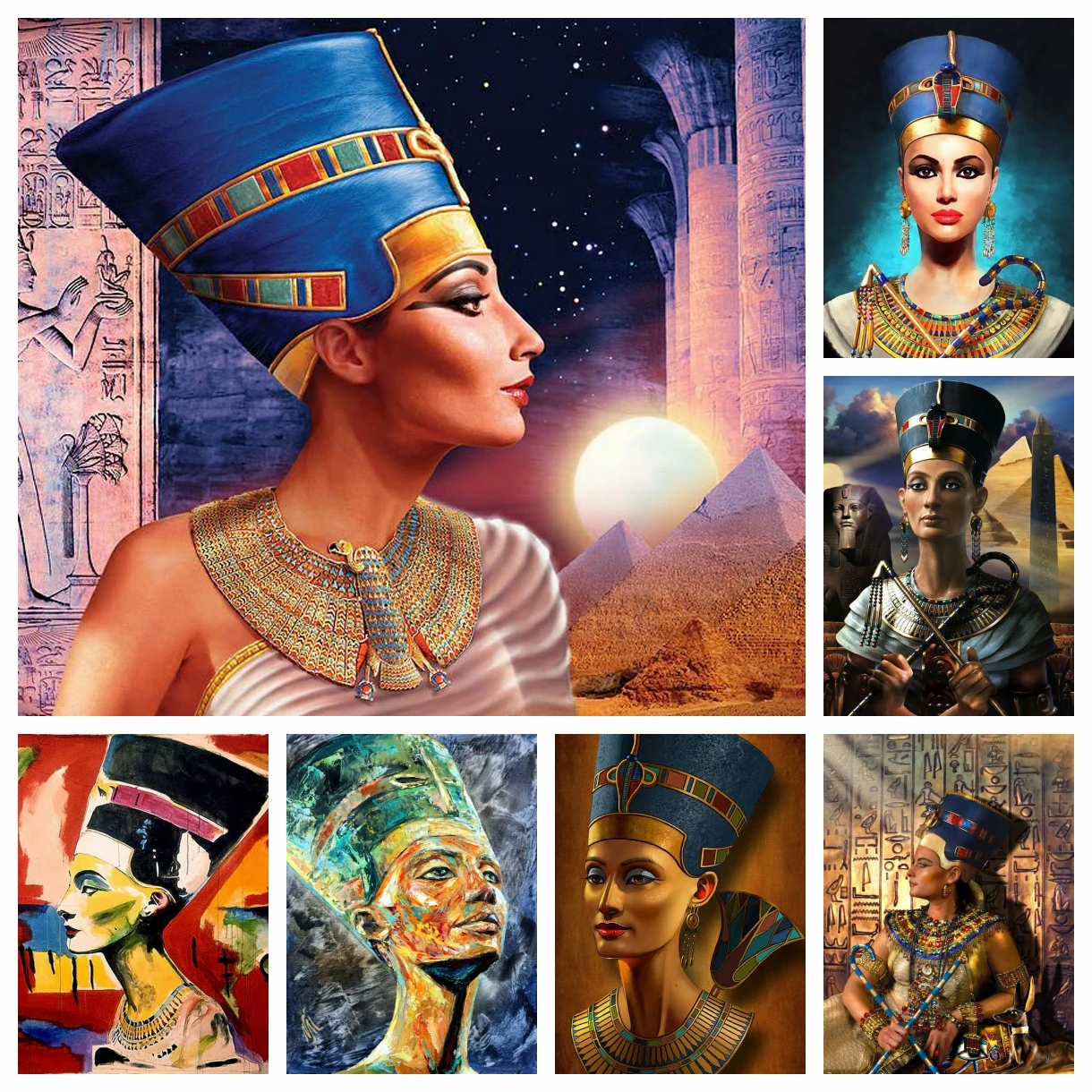 풀 드릴 이집트 파라오 여왕 다이아몬드 라인 석 그림 Nefertiti 아트 크로..