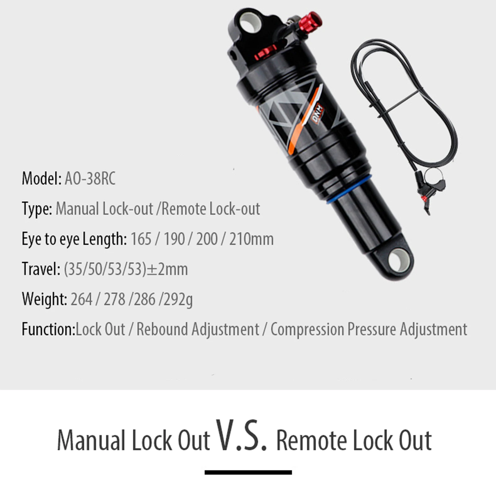 

MTB Bike Parts High Quality Rear Shock With Remote Lockout Aluminum Alloy DNM AO-38RL For DH XC AM Mountain Bike