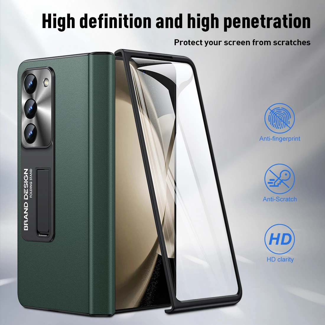 Genuine Leather Case for Samsung Galaxy Z Fold 5 Magnetic Hinge Protection Z Fold 4  Shockproof Phone Case with Screen Protector