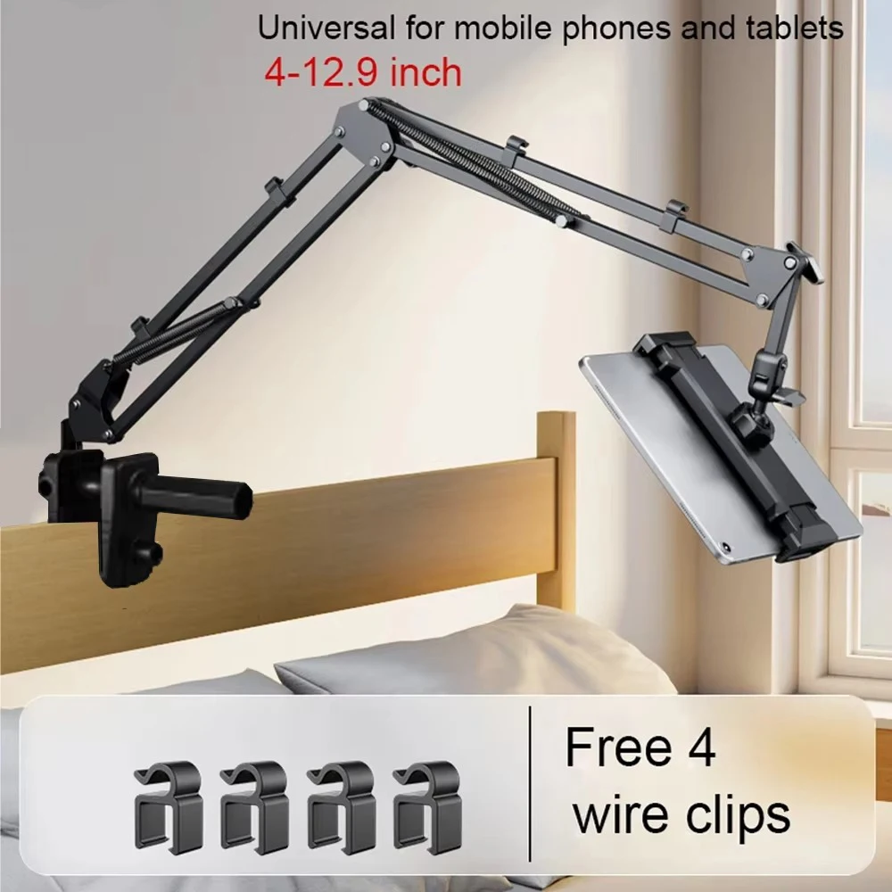 Soporte para Tablet para Cama con Brazo Metálico de 90cm y Rotación de 360° ° Soporte Giratorio para Tablet en Cama, para iPad y Teléfonos de 4.5 a 11 Pulgadas