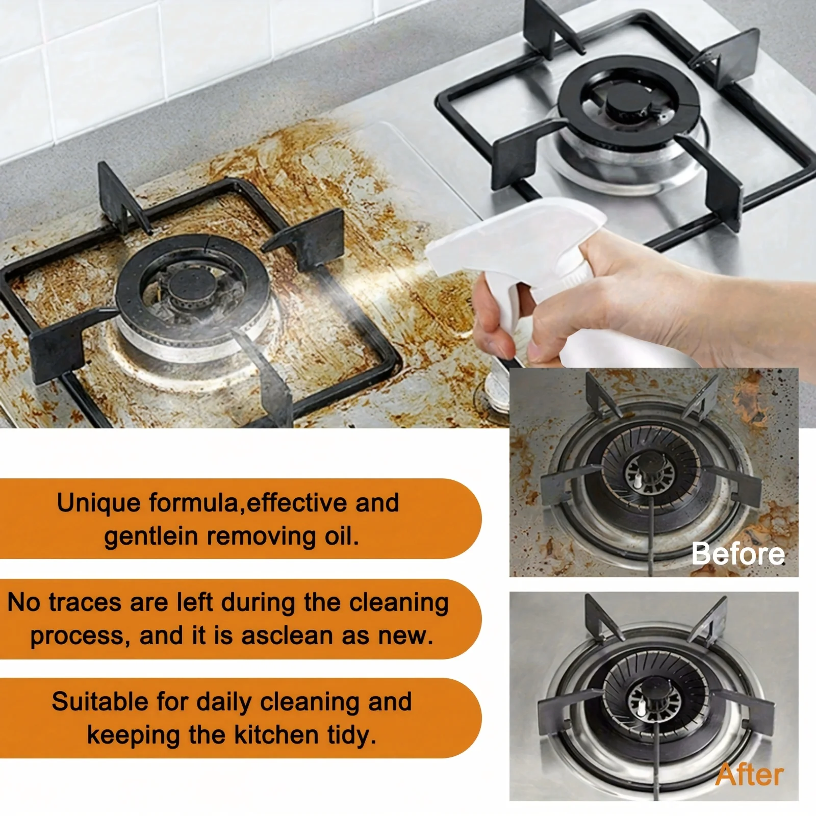 Set of 2 Multi-Functional Foaming Cleaner Spray - Effective Grease and Heavy Oil Stains Remover for Kitchen Cooktop