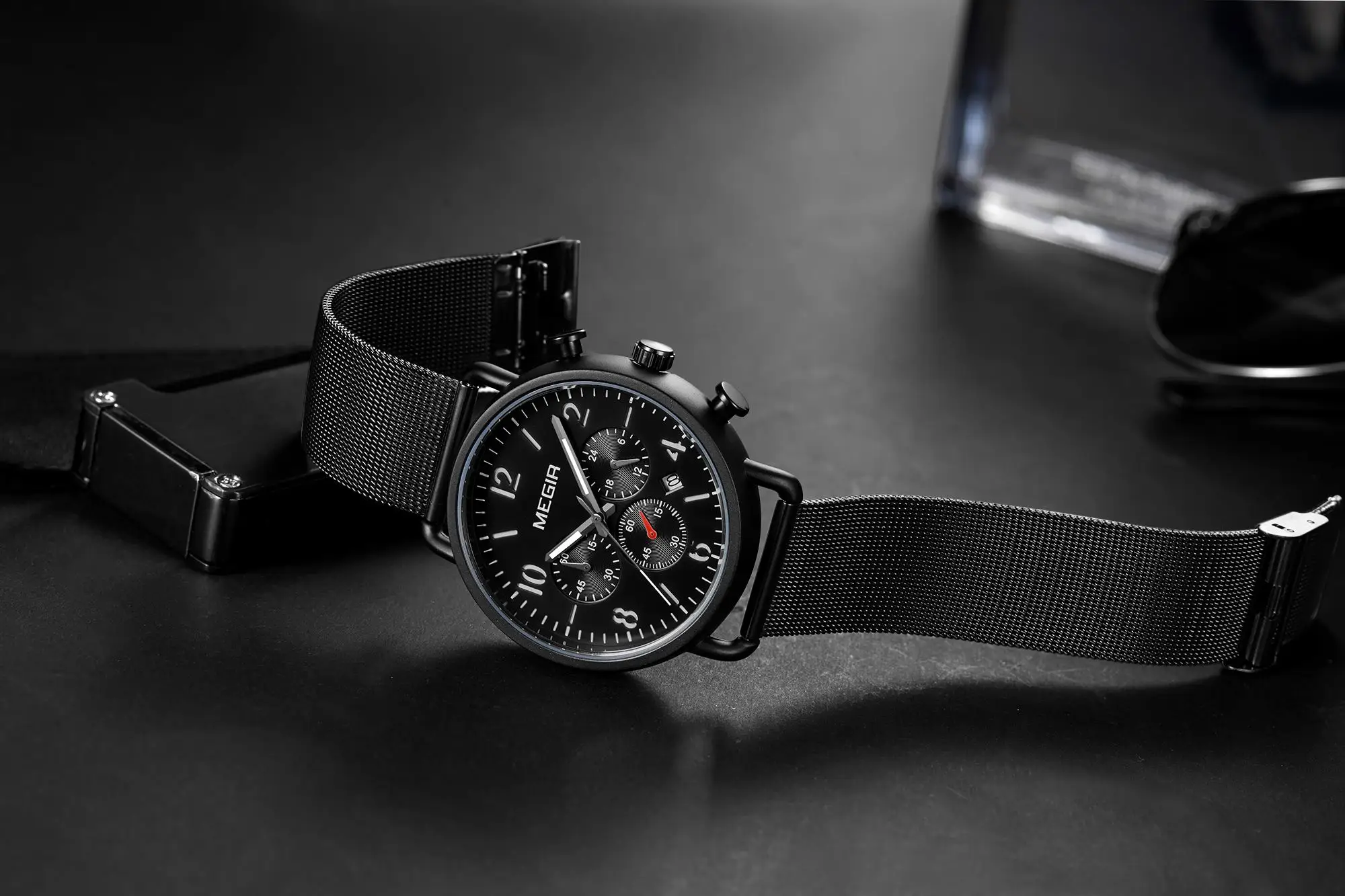 Herrenuhr, Luxus-Sport-Quarz-Armband, Stahlgeflecht, Business-Casual-Uhr mit Kalender, Lederband, Mann_voghion.com