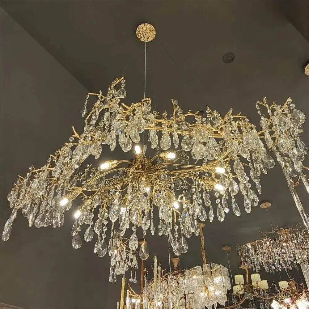 French Large Ceiling Chandelier Crystal Light Luxury Branch Chandelier Living Room Hotel Hanging Light Fixture for Kitchen 220V
