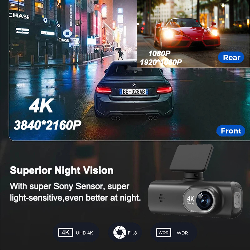 Ultimate Car Cameras with Night Vision: Dual Lens 4K Security