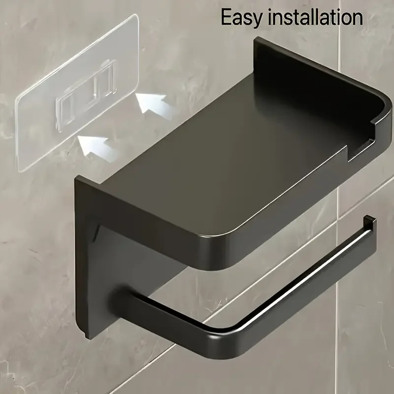 No-Hole Toilet Paper Box Roll Paper Towel Rack with Storage for Household Bathroom 1pc