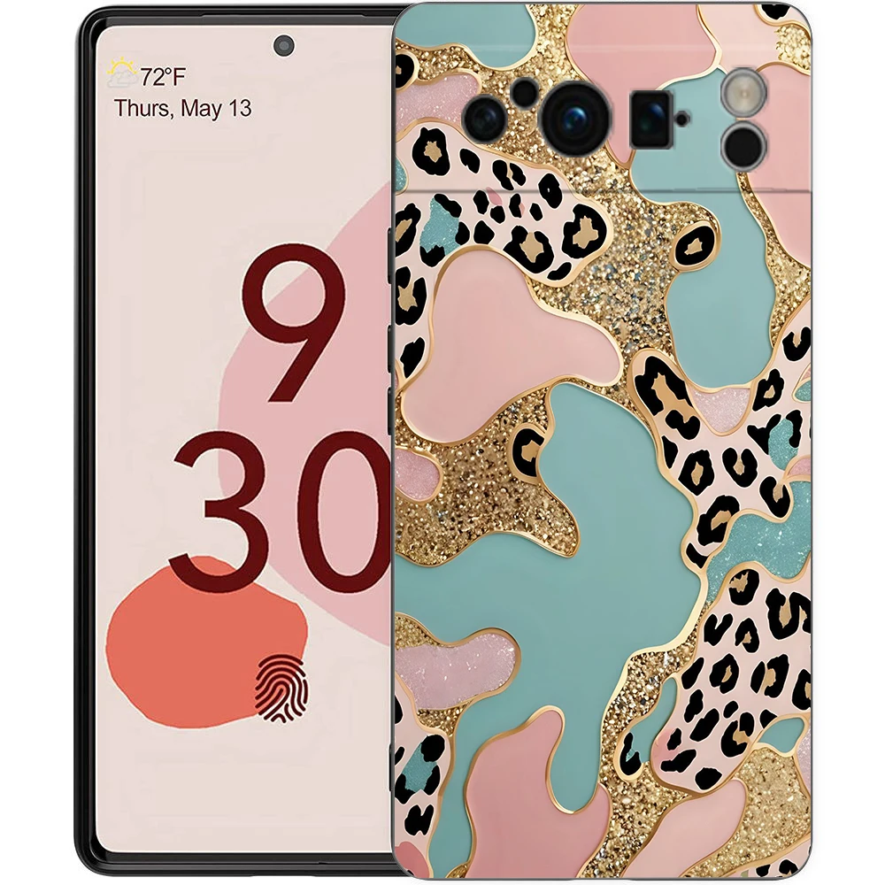 Luxury Black Soft TPU Phone Case with Pink Leopard Print Pattern