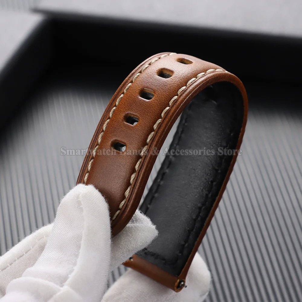 Premium Oil-Waxed Cowhide Leather Watch Strap - Waterproof Quick Release Bracelet