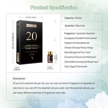 MAYJAM Pure Natural Essential Oils 20pcs Kits Gift Box Sandalwood Lemongrass Lavender Bergamot Eucalyptus Rosemary For Diffuser 5