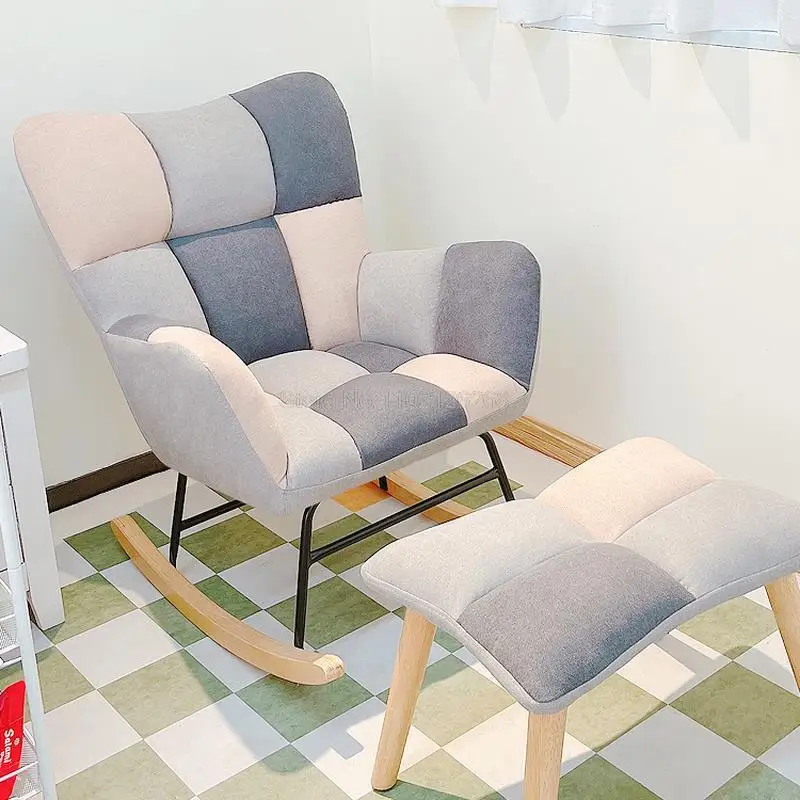 Rocking Chair Footstool Queen King Chaise Relax Lounge Recliner Garden Vanity Game Egg Chairs Velvet/Cotton Linen 2 Materials