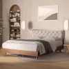 Mid Century Modern Solid Wood Queen Bed Frame Frame with Tufted Headboard, Beds Frames 3