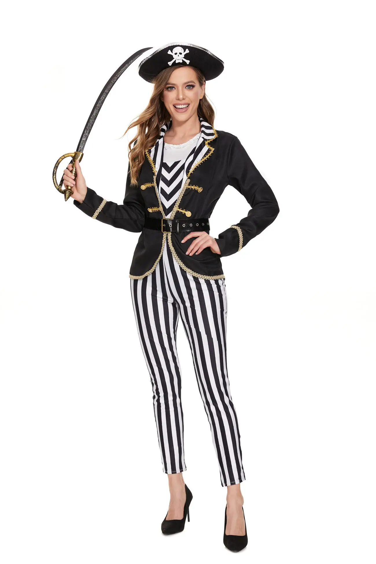 Déguisement Capitaine Pirate Femme Pantalon Rayé – photo 3