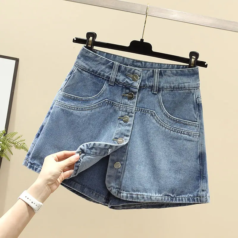 Vintage High Waist Slim Denim Culottes Shorts Summer Women Korean A-line Jean Szorty Fashion Skirts Pantaloncini Casual Bermuda