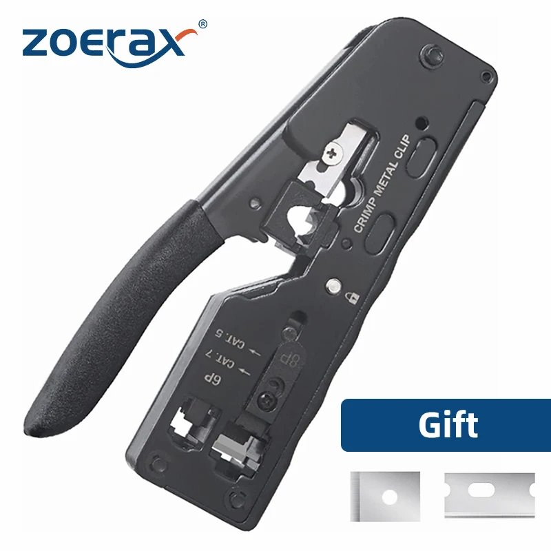 Zoerax-conectores de Rede Padrão e Blindados All-in-one Pass Through Crimper para Rj45 Rj12 Rj11 Cat5 Cat5e Cat6 Cat6a Cat7
