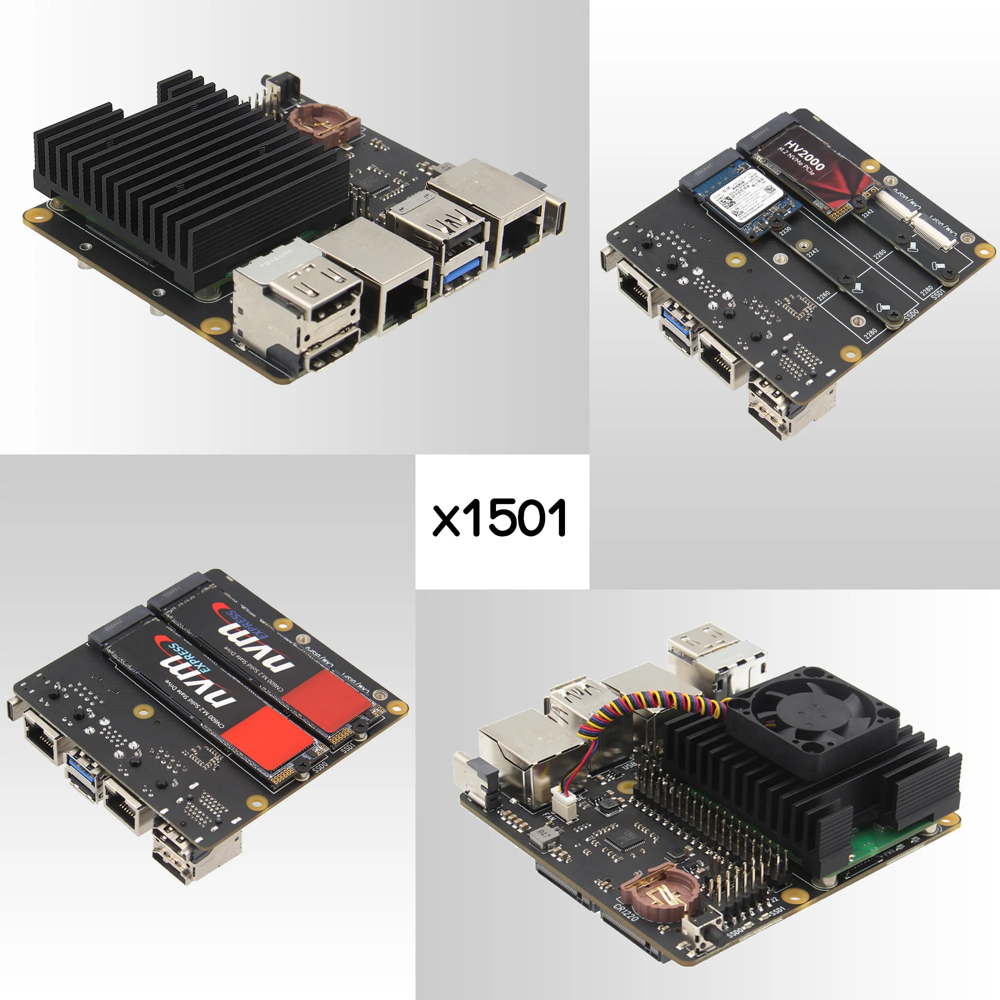 Geekworm X1501 V1.0 Dual M2 NVMe SSD IO board with 1GbE & 2.5GbE