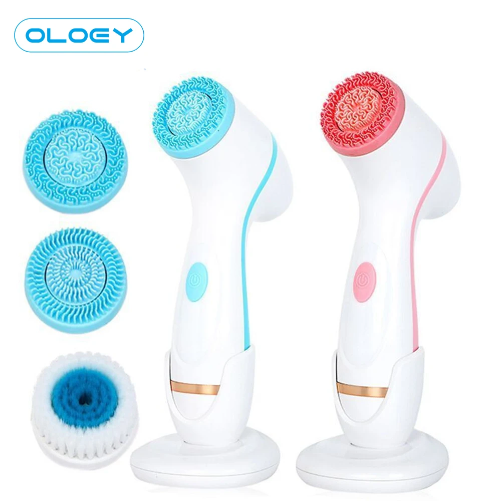 실리콘 전기 페이셜 클렌징 브러시, 페이스 마사지기, 소닉 회전, 방수 갈바닉, 블랙헤드 제거, 여드름 도구, 3 in 1 