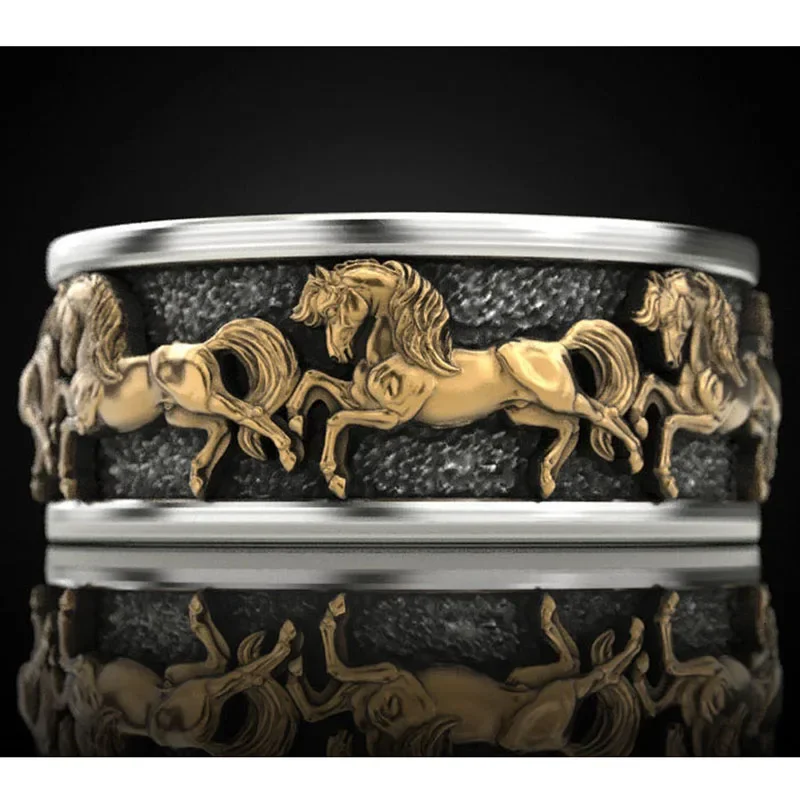 6.5g 3D Horses Beasts Art Relief Rings  925 Solid Sterling Silver Rings Street Fashion Punk Style men fashion belt buckle multiple type metal relief teens rock waist belt buckle dropship