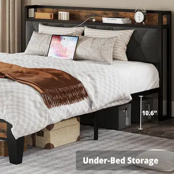 ANCTOR Twin/TwinXL/Full/Queen/King/CaliforniaKing Bed Frames, Storage Headboard with Outlets, No Noise, No Box Springs Needed 5