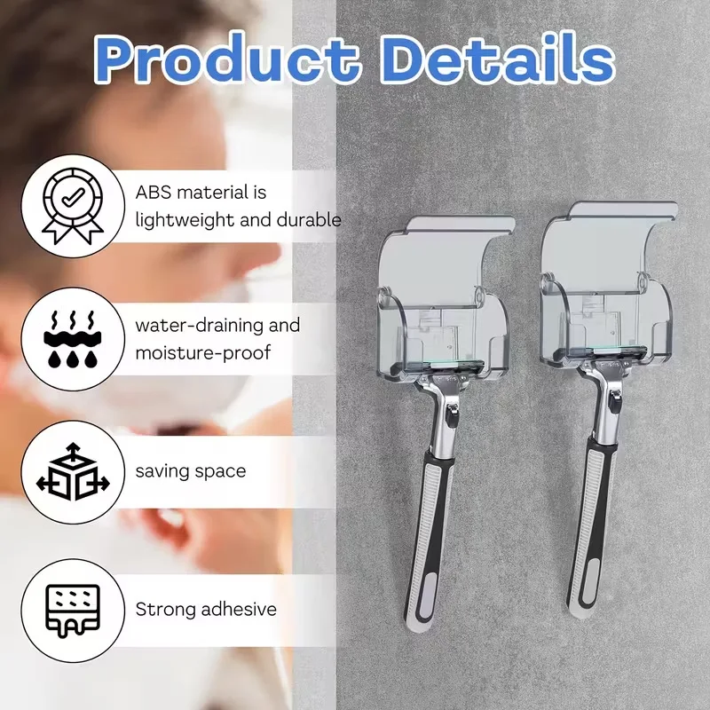 Waterproof and dustproof glue razor holder wall-mounted bathroom shower hook rack Gillette razor holder