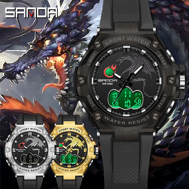 

SANDA Top Brand Luxury Sport Watch Men LED Digital Watches 5Bar Waterproof Military Dual Display Wristwatches Relogio Masculino
