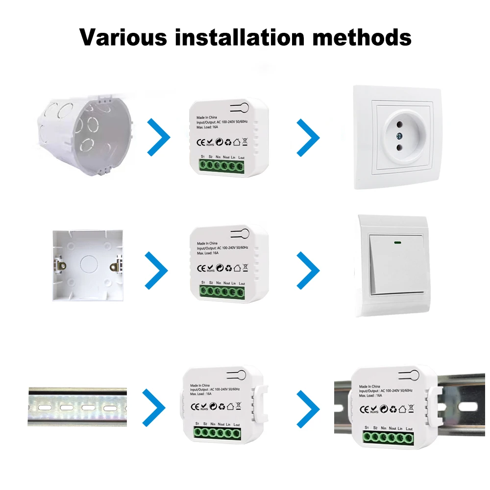 Tuya Smart WiFi Energy Monitor Switch Socket Mini Module Din Rail Timer App Remote Control On Off Works with Google Home Alexa