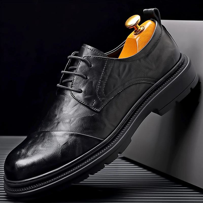 High Quality Men Genuine Leather Shoes Versatile Men's Casual Shoes Fashion Brand Man Oxford Shoes Lace Up Formal Dress Footwear 6