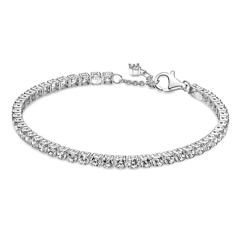 

Original Sparkling Tennis With Crystal Bracelet Bangle Fit Women 925 Sterling Silver Bead Charm Fashion Jewelry