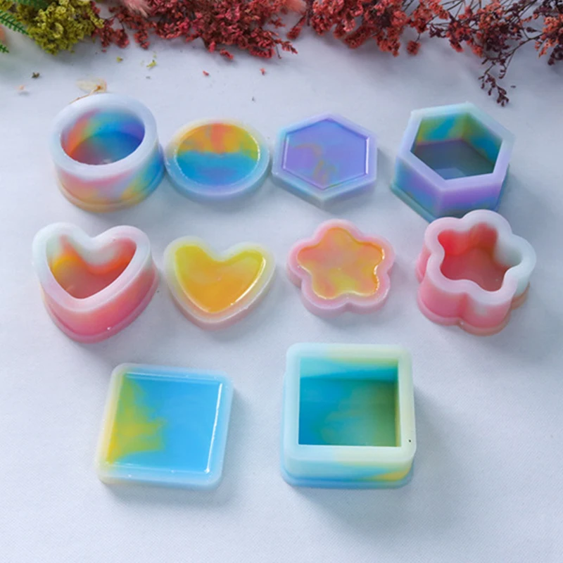 Heart Round Shaped Resin Mold Storage Box Mirror Crystal Silicone Molds For Epoxy  Resin Handmade DIY Craft Resin Accessories Box