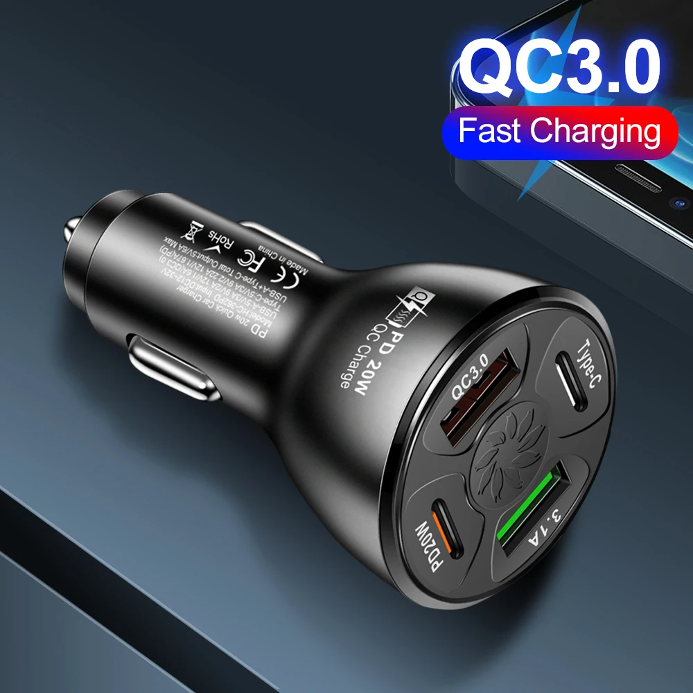 USBCCarChargerQC30TypePD20WFastChargingCarPhoneCharger