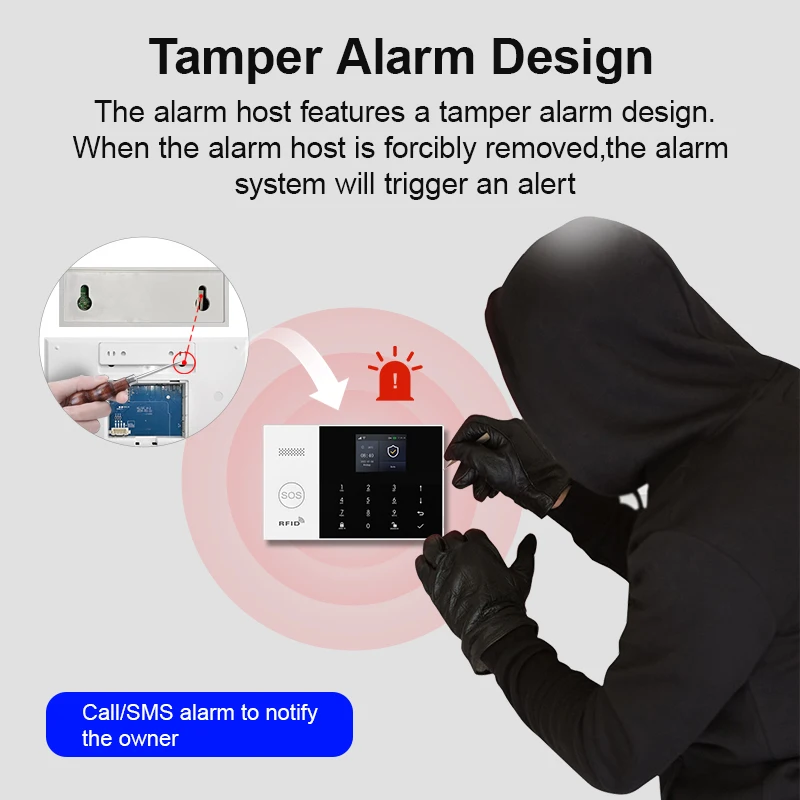 PGST système alarme anti vol WiFi 4G Works with Tuya Smart Life pack sécurité sans fil intelligent protection domicile local commercial capteurs porte fenêtre surveillance à distance par téléphone 4